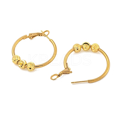 PVD Vacuum Plating 201 Stainless Steel Beaded Hoop Earrings with 304 Stainless Steel Pin for Women EJEW-F280-25G-1