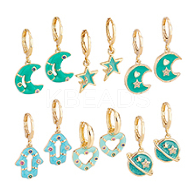 6 Pairs 6 Styles Brass Dangle Leverback Earrings EJEW-PH0001-32-1
