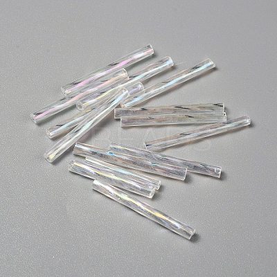 Transparent Colours Rainbow Glass Twist Bugle Beads GLAA-WH0039-11C-1