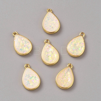 Brass Resin Imitation Opal Pendants KK-WH0054-67G-1