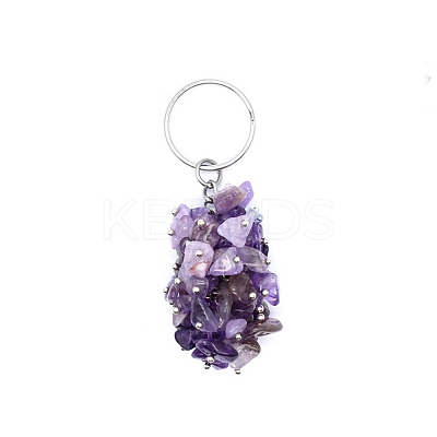 Natural Amethyst Chip Cluster Beads Keychains G-PW0007-034F-1