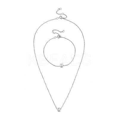 Cube Micro Pave Cubic Zirconia Pendant Necklaces & Bracelets Sets SJEW-JS01116-03-1