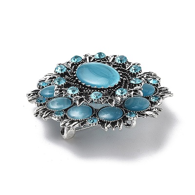 Baroque Flower Alloy Rhinestone Brooches with Cat Eye JEWB-Z034-08AS-1