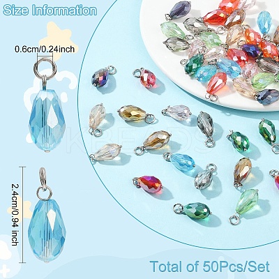 50Pcs 10 Colors Glass Pendants PALLOY-YW00045-1