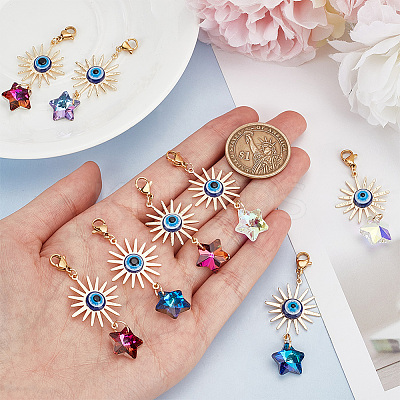 15Pcs Electroplate Glass Star Pendant Decorations HJEW-AR0001-16-1
