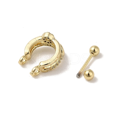 Rack Plating Brass Pave Clear Cubic Zirconia Nose Studs for Women Men EJEW-C097-23B-G-1