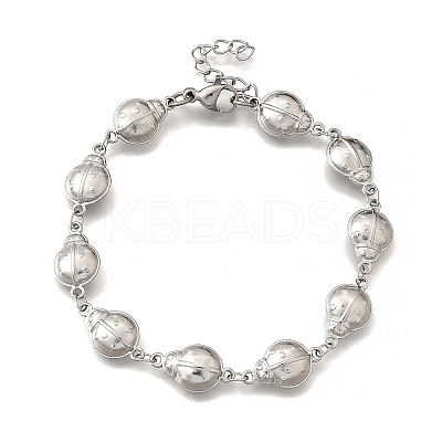 304 Stainless Steel Ladybug Link Bracelets for Women BJEW-K226-15A-P-1
