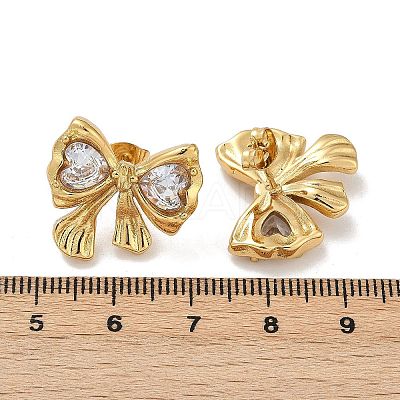 Bowknot 304 Stainless Steel Glass Stud Earrings EJEW-M105-02G-1