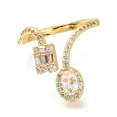 Rack Plating Brass Micro Pave Cubic Zirconia Open Cuff Rings for Women RJEW-M022-36G-1