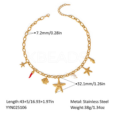 European Ocean Stainless Steel Pendant Necklaces with Pearl IA7525-1-1
