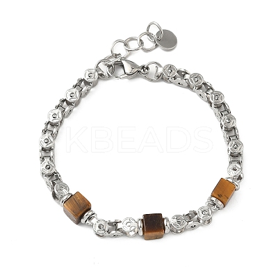 Natural Tiger Eye Link Chain Bracelets for Women BJEW-Z148-06P-03-1