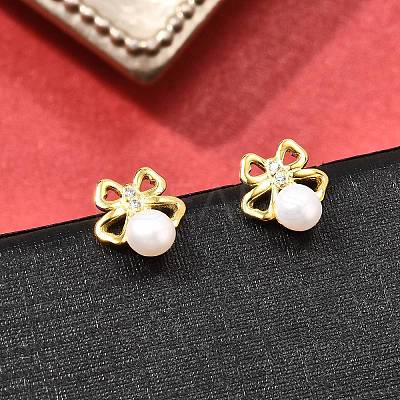 925 Sterling Silver Clear Cubic Zirconia Bowknot Stud Earring EJEW-L300-11G-1