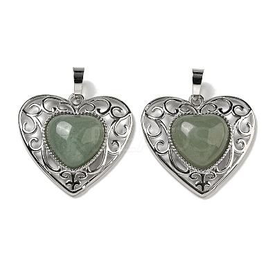 Natural Green Aventurine Peach Love Heart Pendants G-G158-01C-1