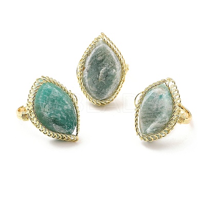 Natural Amazonite Horse Eye Wrapped Adjustable Ring G-D458-03G-08-RS-1