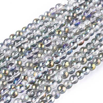 Full Rainbow Plated Round Electroplated Glass Beads Strands EGLA-I002-8mm-01-1