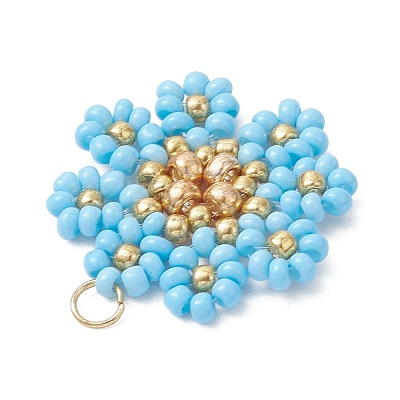Glass Seed Beaded Flower Pendants PALLOY-MZ01181-1