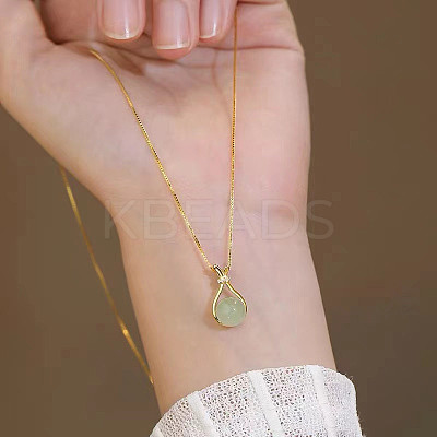 Lucky Bag Brass with Glass Imitation Jade Pendant Necklaces for Women FS-WG73FC0-01-1