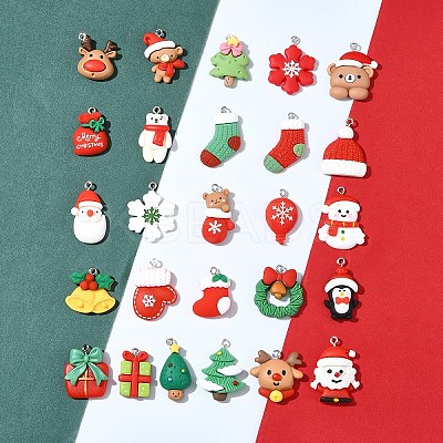 26Pcs 26 Styles Christmas Theme Opaque Resin Pendants RESI-FS0001-74-1