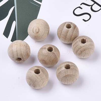 Undyed Natural Beech Wood Beads X-WOOD-T020-01B-1