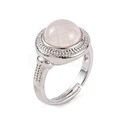 Natural Rose Quartz Round Adjustable Rings RJEW-K271-04P-09-1
