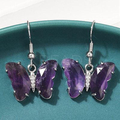 Natural Amethyst Brass Dangle Earrings EJEW-M081-01P-05-1