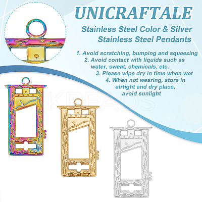 12Pcs 3 Colors Ion Plating(IP) 304 Stainless Steel Pendants STAS-UN0046-42-1