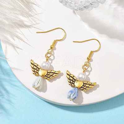 Angel Antique Golden Alloy & Resin Dangle Earrings EJEW-JE05686-10-1