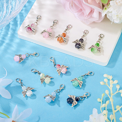 20Pcs 10 Colors Alloy & Glass Pendant Decorations PALLOY-TAC0211-1