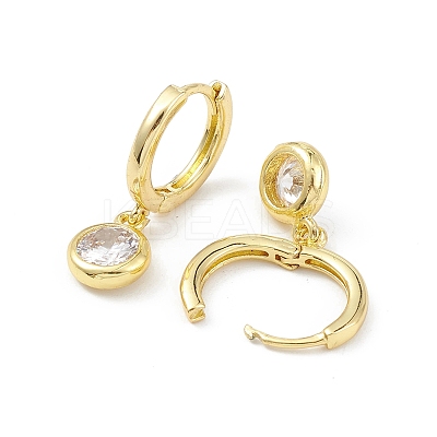 Flat Round Rack Plating Brass Cubic Zirconia Hoop Earrings EJEW-K245-22G-1