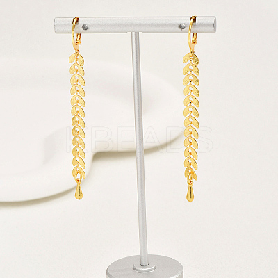 Fashionable Retro Brass Leaf Tassel Hoop Earrings NP2423-1