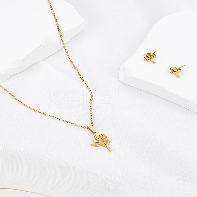 304 Stainless Steel Pendant Necklaces & Stud Earrings Sets SJEW-LP0001-21-1