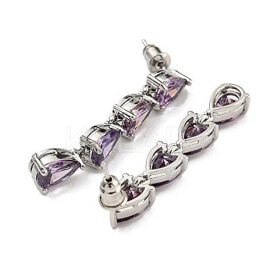 Rack Plating Platinum Tone Brass Cubic Zirconia/Glass Studs Earrings for Women EJEW-H310-01P-1