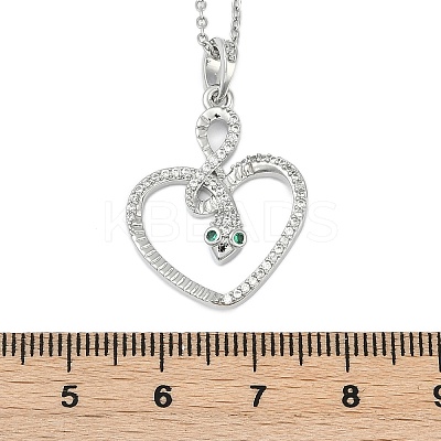 Brass Micro Pave Clear Cubic Zirconia Heart Snake Pendants Necklaces LS-NJEW-K280-04P-1