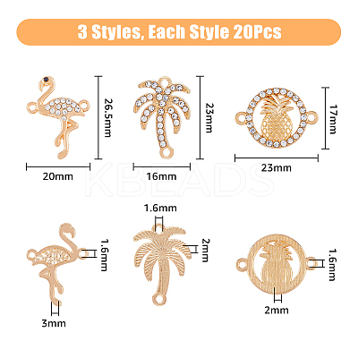 60Pcs 3 Styles Summer Theme Alloy Crystal Rhinestone Connector Charms ALRI-DC0001-02-1