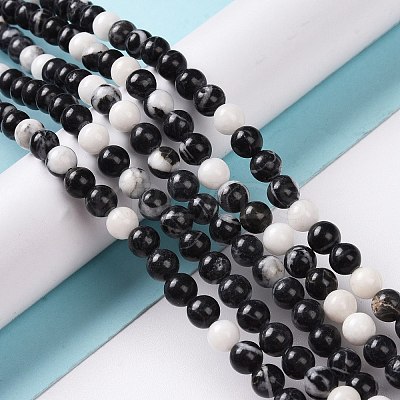 Round Natural Zebra Jasper Beads Strands G-R253-6mm-1