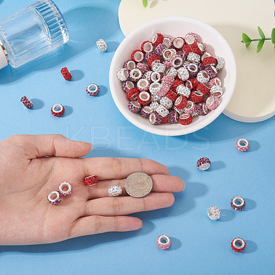 100Pcs 4 Colors Polymer Clay Rhinestone European Large Hole Beads with Silver Color Plated Brass Cores FPDL-TA0001-02-1