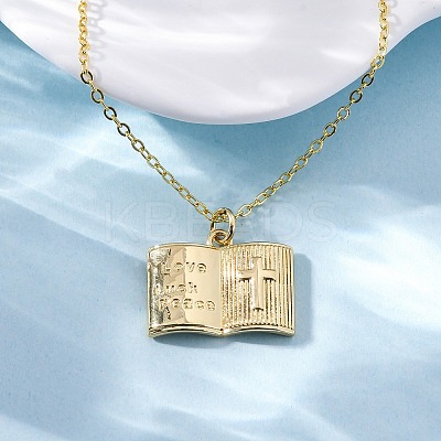 Brass Cross Bible Book Pendant Necklaces for Women Men LS-NJEW-S438-03G-1