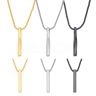 6Pcs 6 Style Stainless Steel Rectangle & Twist Pendant Necklaces Set with Zinc Alloy Chains NJEW-AN0001-84-1