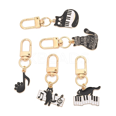 5Pcs Cat & Music Theme Alloy Enamel Pendant Decoration HJEW-FS00035-03-1