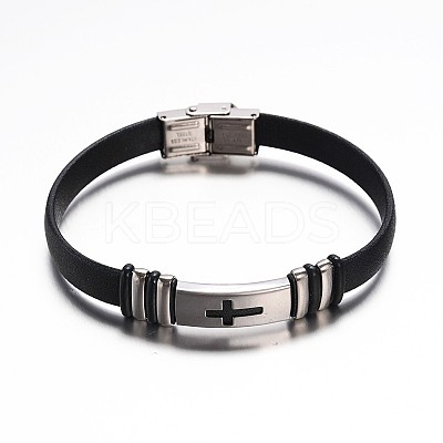 Jewelry Black Color PU Leather Cord Bracelets BJEW-G467-06-1