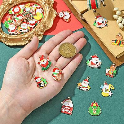 30Pcs 15 Styles Christmas Music Theme Alloy Enamel Pendants FIND-CJ0002-53-1