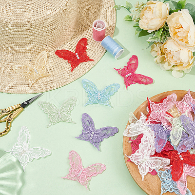 32Pcs 8 Colors Polyester Butterfly Lace Appliques DIY-FG0005-70-1