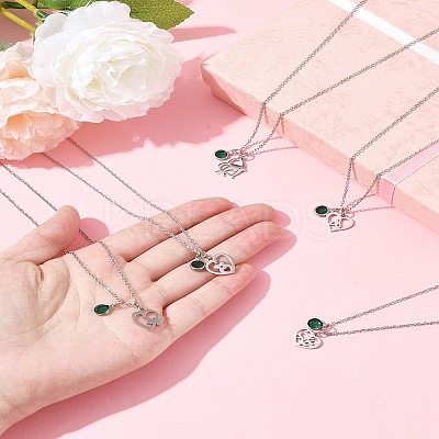 Valentine's Day 304 Stainless Steel & Green Glass Dolphin Heart Pendant Cable Chain Necklaces for Women NJEW-FS00014-03-1