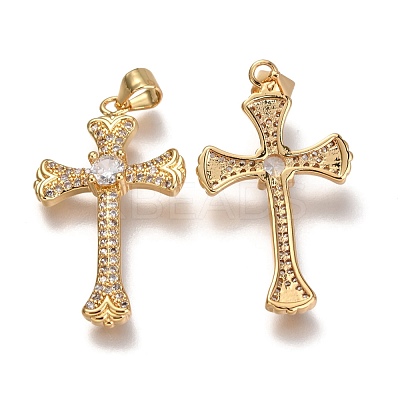Brass Micro Pave  Clear Cubic Zirconia Pendants ZIRC-O038-02G-1