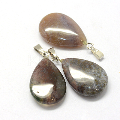 Teardrop Natural Indian Agate Pendants G-Q368-02-1