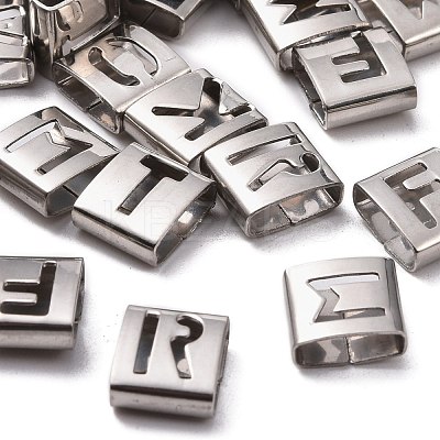 Tarnish Resistant Letter Style 201 Stainless Steel Square Slide Charms STAS-L132-M-1