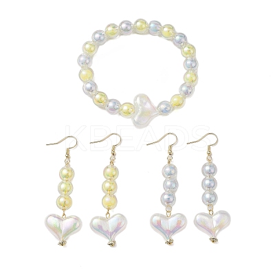 Round & Heart Acrylic Beads Bracelet & Dangle Earring Set SJEW-JS01301-1