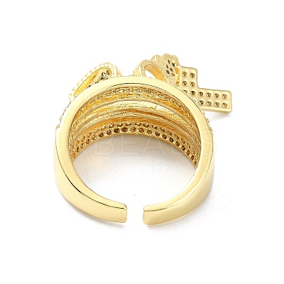 Rack Plating Brass Micro Pave Cubic Zirconia Open Cuff Rings RJEW-C076-08B-G-1