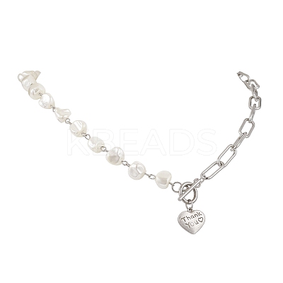201 Stainless Steel Thank You Heart Pendant Necklaces NJEW-JN05704-1