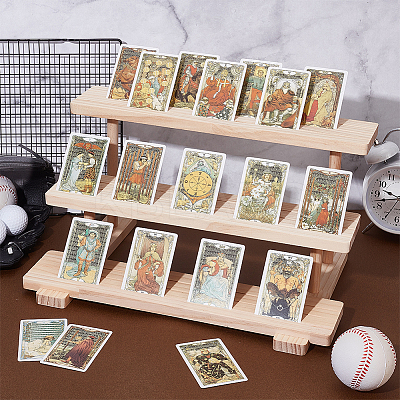 3-Tier Wood Jewelry Display Card Display Riser Stands ODIS-WH0086-104A-1